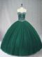 Hot Selling Sleeveless Tulle Floor Length Lace Up Quinceanera Dresses in Dark Green with Beading