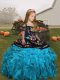 Floor Length Ball Gowns Sleeveless Aqua Blue Little Girl Pageant Gowns Lace Up