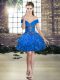 Mini Length Royal Blue Prom Homecoming Dress Off The Shoulder Sleeveless Lace Up