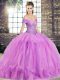 Glamorous Lilac Tulle Lace Up 15th Birthday Dress Sleeveless Floor Length Beading and Ruffles