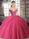 Free and Easy Hot Pink Lace Up 15 Quinceanera Dress Beading and Pick Ups Sleeveless Brush Train