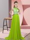 Spectacular Yellow Green Halter Top Neckline Beading Prom Evening Gown Sleeveless Backless
