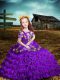 Customized Purple Lace Up Off The Shoulder Embroidery and Ruffled Layers Girls Pageant Dresses Organza Short Sleeves