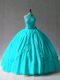 Ball Gowns 15th Birthday Dress Aqua Blue Halter Top Tulle Sleeveless Floor Length Lace Up