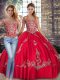 Two Pieces Sweet 16 Dresses Red Off The Shoulder Tulle Sleeveless Floor Length Lace Up