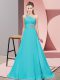 Aqua Blue Column/Sheath One Shoulder Sleeveless Floor Length Lace Up Beading Prom Party Dress