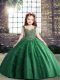 Unique Sleeveless Tulle Floor Length Lace Up Kids Formal Wear in Dark Green with Beading