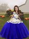 Royal Blue Straps Neckline Embroidery Girls Pageant Dresses Sleeveless Lace Up