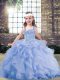 Cute Lavender Tulle Lace Up Straps Sleeveless Floor Length Glitz Pageant Dress Beading and Ruffles