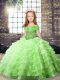 Custom Designed Organza Lace Up Straps Sleeveless Floor Length Little Girls Pageant Dress Beading and Ruffled Layers
