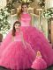 Noble Beading and Ruffles Sweet 16 Dress Hot Pink Backless Sleeveless Floor Length