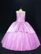 Lilac Ball Gowns Beading Sweet 16 Quinceanera Dress Lace Up Satin and Tulle Sleeveless Floor Length