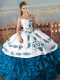 Super Blue And White Sweetheart Lace Up Embroidery and Ruffles Sweet 16 Dress Sleeveless