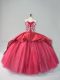 Court Train Ball Gowns Quinceanera Dresses Wine Red Sweetheart Satin and Tulle Sleeveless Lace Up