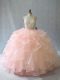 Two Pieces Sleeveless Peach Quinceanera Gown Brush Train Backless