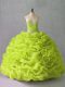 Sexy Yellow Green Lace Up Sweet 16 Dresses Beading and Pick Ups and Hand Made Flower Sleeveless Floor Length