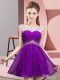 Eggplant Purple Chiffon Backless Scoop Sleeveless Mini Length Prom Gown Beading and Ruching