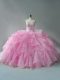 Fancy Baby Pink Ball Gowns Beading and Ruffles Quinceanera Dresses Lace Up Organza Sleeveless