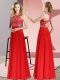 Artistic Floor Length Backless Prom Gown Red for Prom and Party with Beading