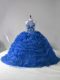 Blue Sleeveless Court Train Beading and Pick Ups 15 Quinceanera Dress