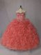 Orange Ball Gowns Beading and Ruffles Quinceanera Dress Lace Up Organza Sleeveless