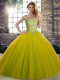 Olive Green Ball Gowns Beading Vestidos de Quinceanera Lace Up Tulle Sleeveless Floor Length