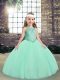 Apple Green Ball Gowns Scoop Sleeveless Tulle Floor Length Lace Up Beading Little Girls Pageant Dress