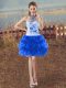 Blue And White Ball Gowns Beading and Embroidery and Ruffles Party Dress Wholesale Lace Up Organza Sleeveless Mini Length