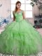 Green Off The Shoulder Lace Up Beading and Ruffles Vestidos de Quinceanera Sleeveless