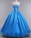 Fancy Blue Sleeveless Floor Length Beading Lace Up Quince Ball Gowns