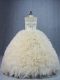 Sweetheart Sleeveless Brush Train Lace Up Quinceanera Gowns Champagne Fabric With Rolling Flowers