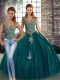 Peacock Green Lace Up Quinceanera Dress Beading and Appliques Sleeveless Floor Length