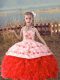 Custom Made Floor Length Coral Red Child Pageant Dress Organza Sleeveless Beading and Embroidery and Ruffles