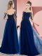 Clearance Navy Blue Half Sleeves Chiffon Lace Up Court Dresses for Sweet 16 for Wedding Party