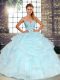 Lovely Light Blue Sleeveless Floor Length Beading and Ruffles Lace Up Ball Gown Prom Dress
