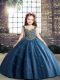 Hot Sale Blue Lace Up Little Girls Pageant Dress Wholesale Beading Sleeveless Floor Length
