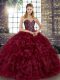 Sophisticated Sweetheart Sleeveless Quinceanera Dress Floor Length Beading and Ruffles Burgundy Organza