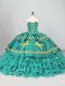 Custom Designed Turquoise Sweetheart Neckline Embroidery and Ruffled Layers Sweet 16 Dresses Sleeveless Lace Up