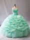 Best Floor Length Apple Green Quinceanera Gown Organza Sleeveless Beading and Pick Ups