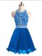 Inexpensive Blue Sleeveless Chiffon Lace Up Prom Dress for Prom and Party and Military Ball