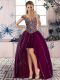 Admirable Tulle Off The Shoulder Sleeveless Lace Up Beading Party Dress in Purple