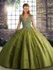 Adorable Olive Green Sleeveless Beading and Appliques Floor Length Quinceanera Dress