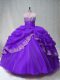 Popular Purple Ball Gowns Beading and Appliques and Pick Ups Ball Gown Prom Dress Lace Up Organza Sleeveless Floor Length