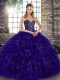 Purple Ball Gown Prom Dress Military Ball and Sweet 16 and Quinceanera with Beading and Ruffles Sweetheart Sleeveless Lace Up