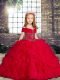 Latest Red Sleeveless Beading and Ruffles Floor Length Little Girl Pageant Gowns