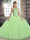 Exceptional Sleeveless Embroidery Lace Up Quinceanera Gown