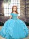 Aqua Blue Sleeveless Floor Length Beading and Ruffles Lace Up Little Girls Pageant Dress Wholesale