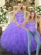 Sweet Lavender Ball Gown Prom Dress Sweet 16 and Quinceanera with Beading and Ruffles Halter Top Sleeveless Lace Up