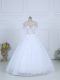 High Class White Lace Up Scoop Beading Wedding Dress Tulle Long Sleeves