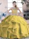 Olive Green Sleeveless Beading and Ruffles Floor Length 15th Birthday Dress
